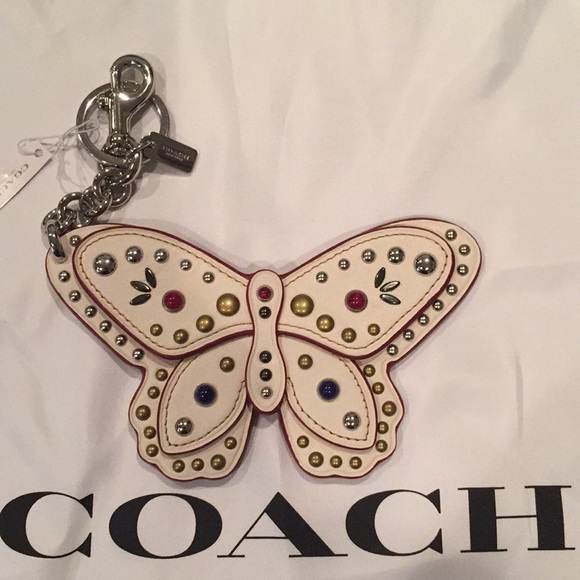 ✨NEW✨COACH Large Studded Leather Butterfly Bag Charm - Chalk/Silver - Picture 8 of 13